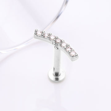 Detail View 1 of 14 Karat White Gold OneFit Threadless Brilliant Sparkle Gems Journey Curve Flat Back Stud Labret-Clear Gem
